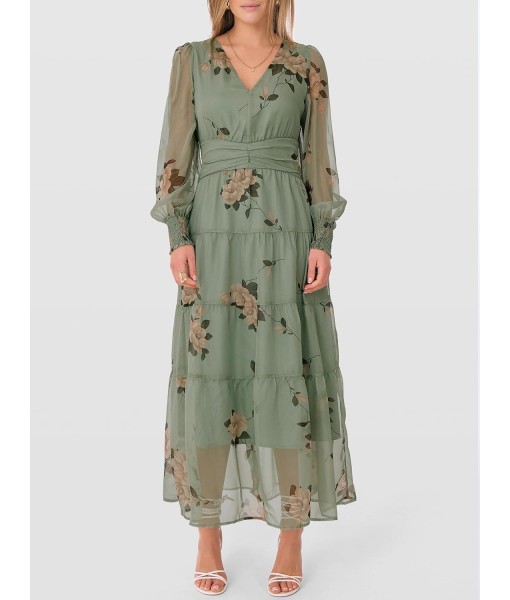 ANRABESS Womens Floral Long Sleeve Maxi Dress V Neck Chiffon Flowy Boho A-Line 2025 Fall Wedding Guest Party Wrap Dresses
