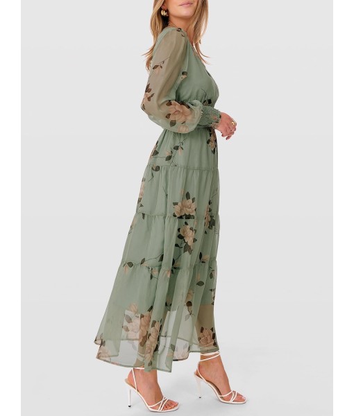 ANRABESS Womens Floral Long Sleeve Maxi Dress V Neck Chiffon Flowy Boho A-Line 2025 Fall Wedding Guest Party Wrap Dresses
