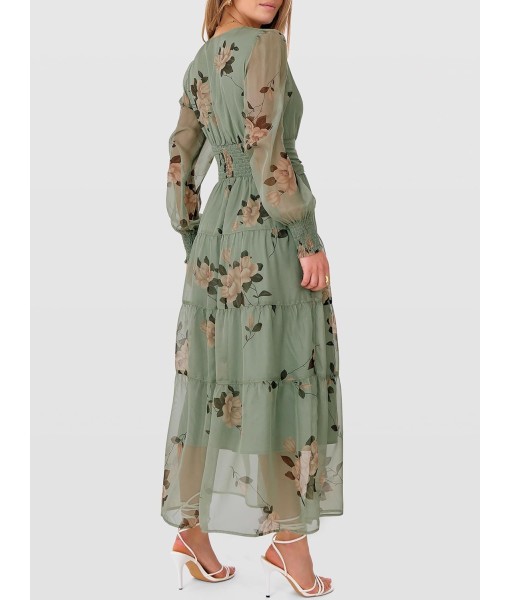 ANRABESS Womens Floral Long Sleeve Maxi Dress V Neck Chiffon Flowy Boho A-Line 2025 Fall Wedding Guest Party Wrap Dresses
