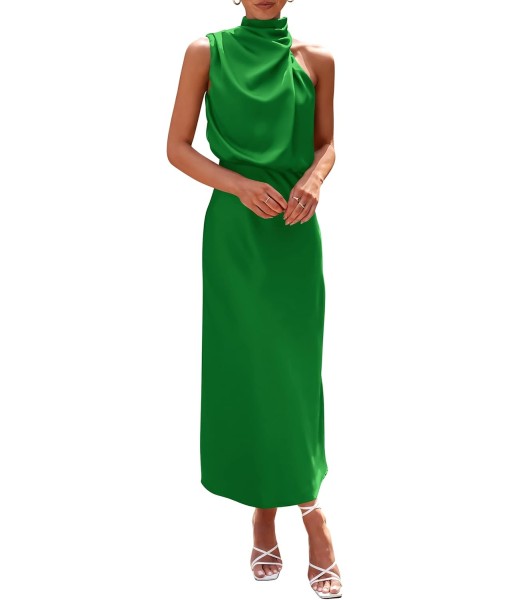 PRETTYGARDEN Women's 2025 Summer Satin Dress Elegant Sleeveless Mock Neck Cocktail Party Maxi Dresses