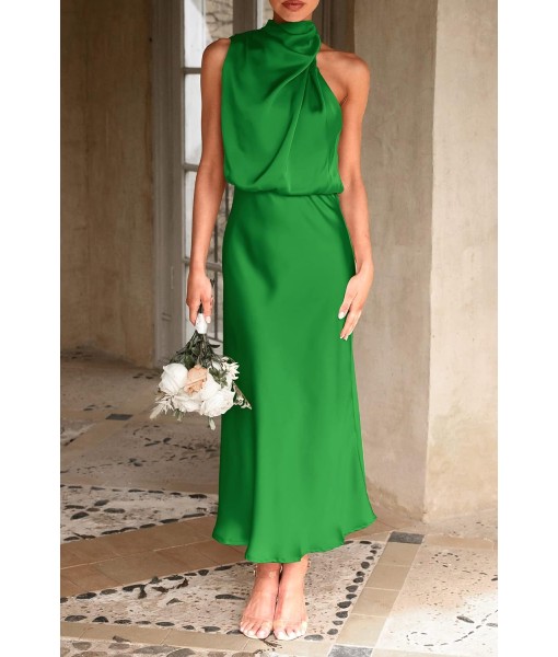 PRETTYGARDEN Women's 2025 Summer Satin Dress Elegant Sleeveless Mock Neck Cocktail Party Maxi Dresses