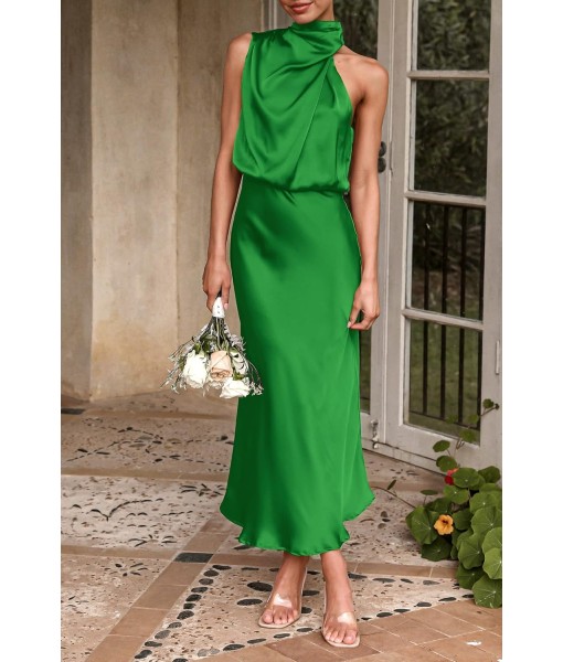 PRETTYGARDEN Women's 2025 Summer Satin Dress Elegant Sleeveless Mock Neck Cocktail Party Maxi Dresses