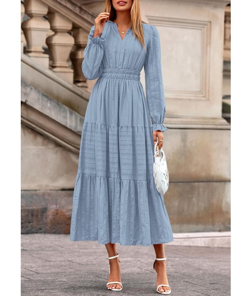 PRETTYGARDEN Women's 2025 Fall Wedding Guest Dresses Long Sleeve V Neck Flowy Elegant Holiday Party Maxi Dress with Pockets
