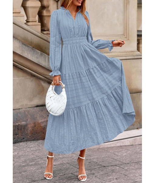 PRETTYGARDEN Women's 2025 Fall Wedding Guest Dresses Long Sleeve V Neck Flowy Elegant Holiday Party Maxi Dress with Pockets