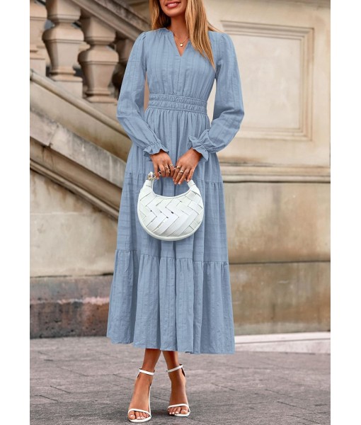PRETTYGARDEN Women's 2025 Fall Wedding Guest Dresses Long Sleeve V Neck Flowy Elegant Holiday Party Maxi Dress with Pockets