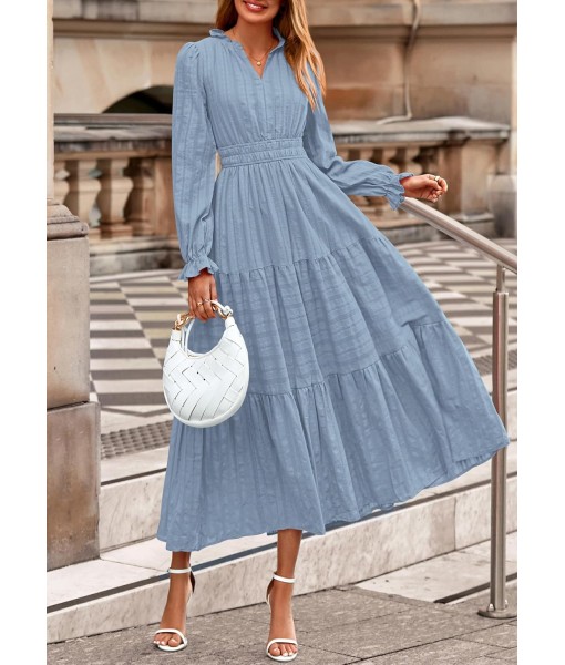 PRETTYGARDEN Women's 2025 Fall Wedding Guest Dresses Long Sleeve V Neck Flowy Elegant Holiday Party Maxi Dress with Pockets