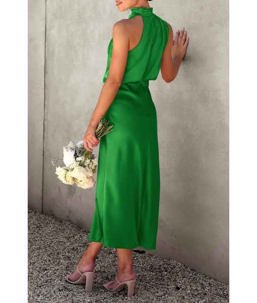 PRETTYGARDEN Women's 2025 Summer Satin Dress Elegant Sleeveless Mock Neck Cocktail Party Maxi Dresses
