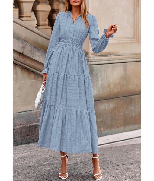 PRETTYGARDEN Women's 2025 Fall Wedding Guest Dresses Long Sleeve V Neck Flowy Elegant Holiday Party Maxi Dress with Pockets