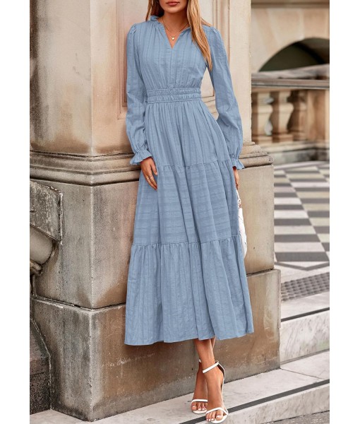 PRETTYGARDEN Women's 2025 Fall Wedding Guest Dresses Long Sleeve V Neck Flowy Elegant Holiday Party Maxi Dress with Pockets
