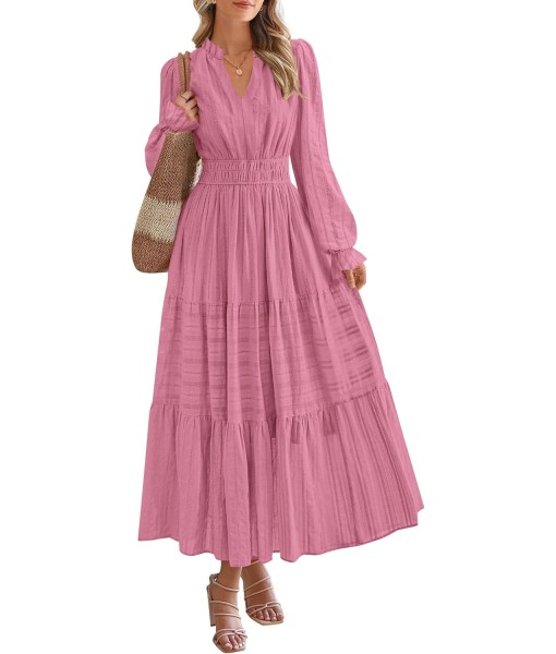 PRETTYGARDEN Women's 2025 Fall Wedding Guest Dresses Long Sleeve V Neck Flowy Elegant Holiday Party Maxi Dress with Pockets
