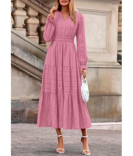 PRETTYGARDEN Women's 2025 Fall Wedding Guest Dresses Long Sleeve V Neck Flowy Elegant Holiday Party Maxi Dress with Pockets