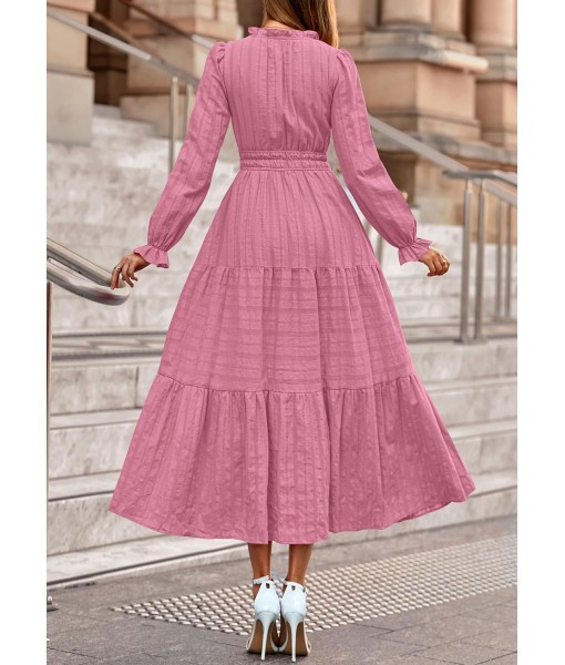 PRETTYGARDEN Women's 2025 Fall Wedding Guest Dresses Long Sleeve V Neck Flowy Elegant Holiday Party Maxi Dress with Pockets