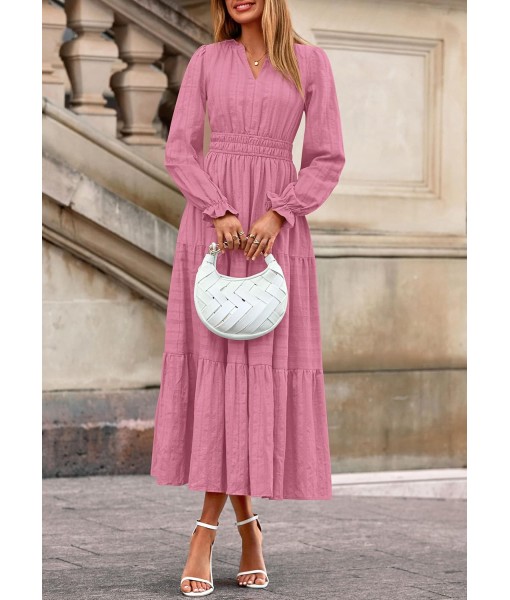 PRETTYGARDEN Women's 2025 Fall Wedding Guest Dresses Long Sleeve V Neck Flowy Elegant Holiday Party Maxi Dress with Pockets