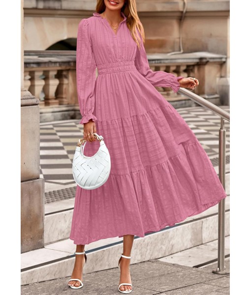 PRETTYGARDEN Women's 2025 Fall Wedding Guest Dresses Long Sleeve V Neck Flowy Elegant Holiday Party Maxi Dress with Pockets