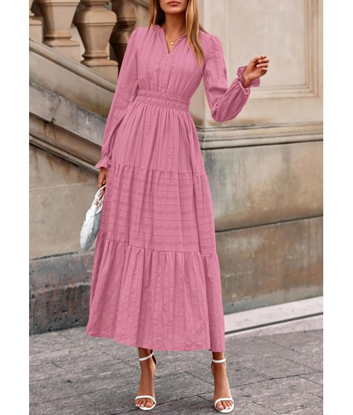 PRETTYGARDEN Women's 2025 Fall Wedding Guest Dresses Long Sleeve V Neck Flowy Elegant Holiday Party Maxi Dress with Pockets