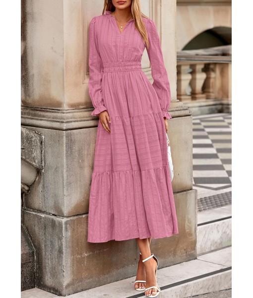 PRETTYGARDEN Women's 2025 Fall Wedding Guest Dresses Long Sleeve V Neck Flowy Elegant Holiday Party Maxi Dress with Pockets
