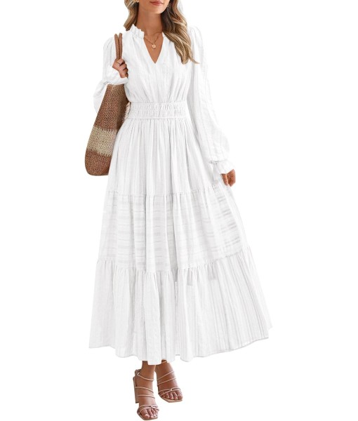 PRETTYGARDEN Women's 2025 Fall Wedding Guest Dresses Long Sleeve V Neck Flowy Elegant Holiday Party Maxi Dress with Pockets
