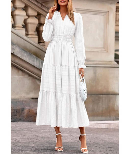 PRETTYGARDEN Women's 2025 Fall Wedding Guest Dresses Long Sleeve V Neck Flowy Elegant Holiday Party Maxi Dress with Pockets