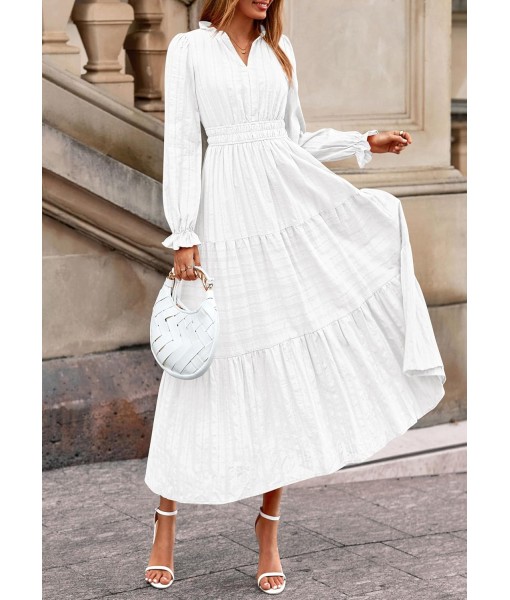 PRETTYGARDEN Women's 2025 Fall Wedding Guest Dresses Long Sleeve V Neck Flowy Elegant Holiday Party Maxi Dress with Pockets