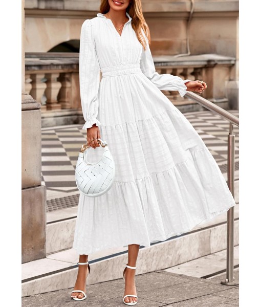 PRETTYGARDEN Women's 2025 Fall Wedding Guest Dresses Long Sleeve V Neck Flowy Elegant Holiday Party Maxi Dress with Pockets