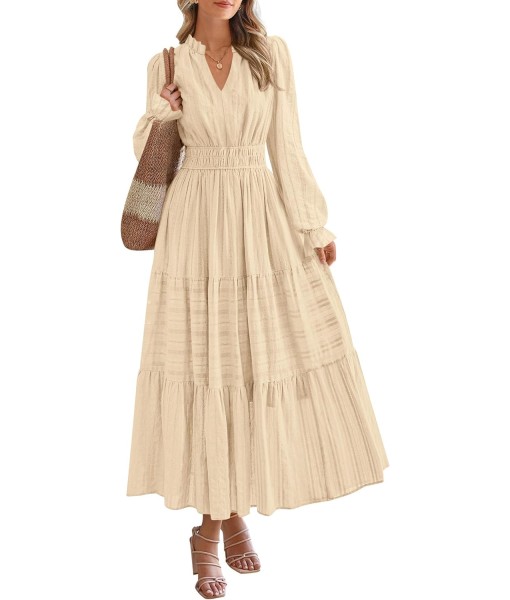 PRETTYGARDEN Women's 2025 Fall Wedding Guest Dresses Long Sleeve V Neck Flowy Elegant Holiday Party Maxi Dress with Pockets