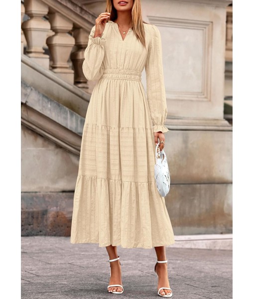 PRETTYGARDEN Women's 2025 Fall Wedding Guest Dresses Long Sleeve V Neck Flowy Elegant Holiday Party Maxi Dress with Pockets