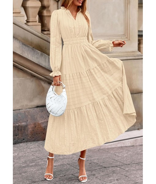 PRETTYGARDEN Women's 2025 Fall Wedding Guest Dresses Long Sleeve V Neck Flowy Elegant Holiday Party Maxi Dress with Pockets