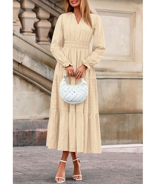 PRETTYGARDEN Women's 2025 Fall Wedding Guest Dresses Long Sleeve V Neck Flowy Elegant Holiday Party Maxi Dress with Pockets