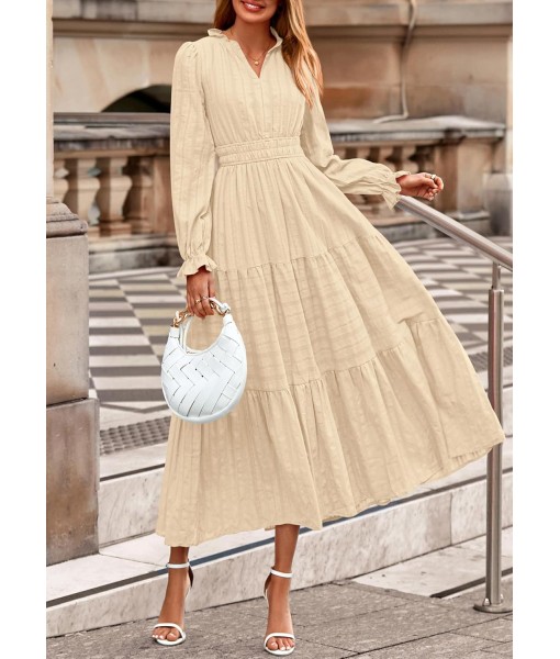 PRETTYGARDEN Women's 2025 Fall Wedding Guest Dresses Long Sleeve V Neck Flowy Elegant Holiday Party Maxi Dress with Pockets