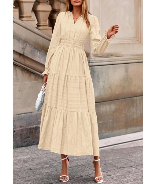 PRETTYGARDEN Women's 2025 Fall Wedding Guest Dresses Long Sleeve V Neck Flowy Elegant Holiday Party Maxi Dress with Pockets