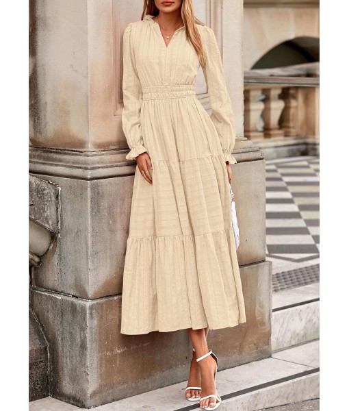 PRETTYGARDEN Women's 2025 Fall Wedding Guest Dresses Long Sleeve V Neck Flowy Elegant Holiday Party Maxi Dress with Pockets
