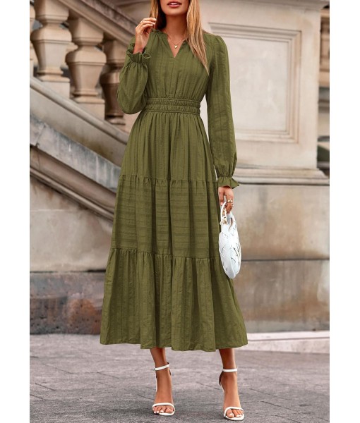 PRETTYGARDEN Women's 2025 Fall Wedding Guest Dresses Long Sleeve V Neck Flowy Elegant Holiday Party Maxi Dress with Pockets