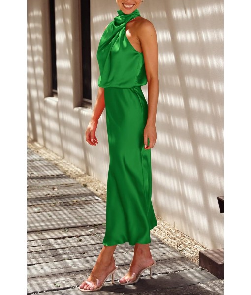 PRETTYGARDEN Women's 2025 Summer Satin Dress Elegant Sleeveless Mock Neck Cocktail Party Maxi Dresses
