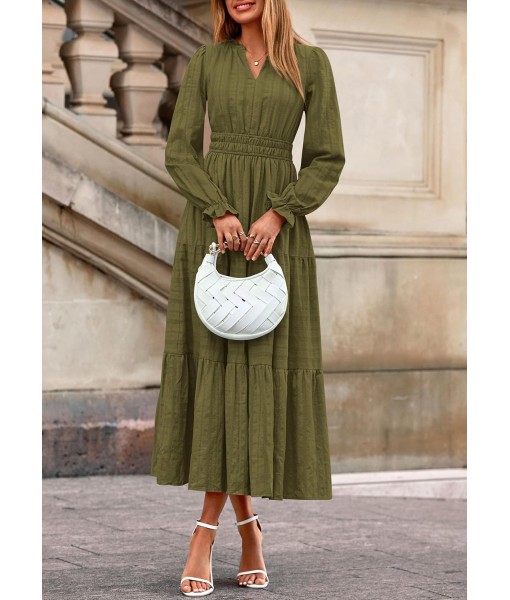 PRETTYGARDEN Women's 2025 Fall Wedding Guest Dresses Long Sleeve V Neck Flowy Elegant Holiday Party Maxi Dress with Pockets