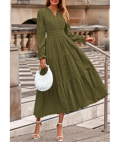 PRETTYGARDEN Women's 2025 Fall Wedding Guest Dresses Long Sleeve V Neck Flowy Elegant Holiday Party Maxi Dress with Pockets