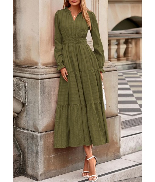 PRETTYGARDEN Women's 2025 Fall Wedding Guest Dresses Long Sleeve V Neck Flowy Elegant Holiday Party Maxi Dress with Pockets