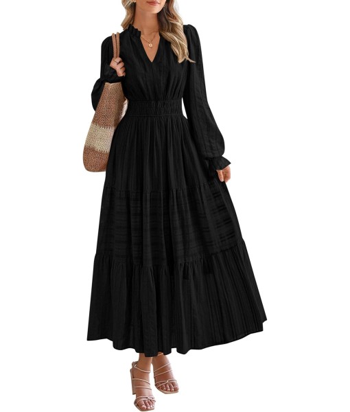 PRETTYGARDEN Women's 2025 Fall Wedding Guest Dresses Long Sleeve V Neck Flowy Elegant Holiday Party Maxi Dress with Pockets