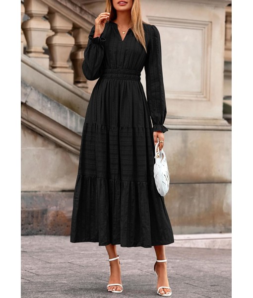 PRETTYGARDEN Women's 2025 Fall Wedding Guest Dresses Long Sleeve V Neck Flowy Elegant Holiday Party Maxi Dress with Pockets