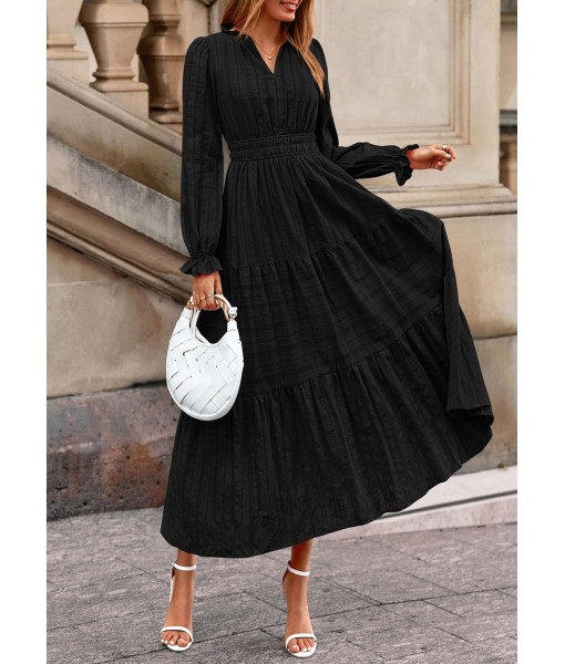 PRETTYGARDEN Women's 2025 Fall Wedding Guest Dresses Long Sleeve V Neck Flowy Elegant Holiday Party Maxi Dress with Pockets