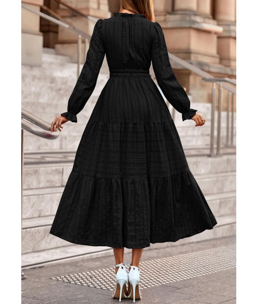 PRETTYGARDEN Women's 2025 Fall Wedding Guest Dresses Long Sleeve V Neck Flowy Elegant Holiday Party Maxi Dress with Pockets