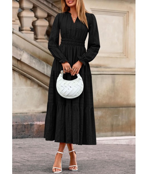 PRETTYGARDEN Women's 2025 Fall Wedding Guest Dresses Long Sleeve V Neck Flowy Elegant Holiday Party Maxi Dress with Pockets
