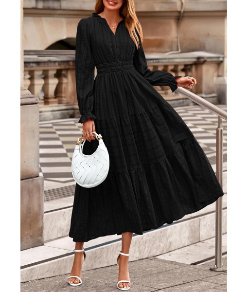 PRETTYGARDEN Women's 2025 Fall Wedding Guest Dresses Long Sleeve V Neck Flowy Elegant Holiday Party Maxi Dress with Pockets