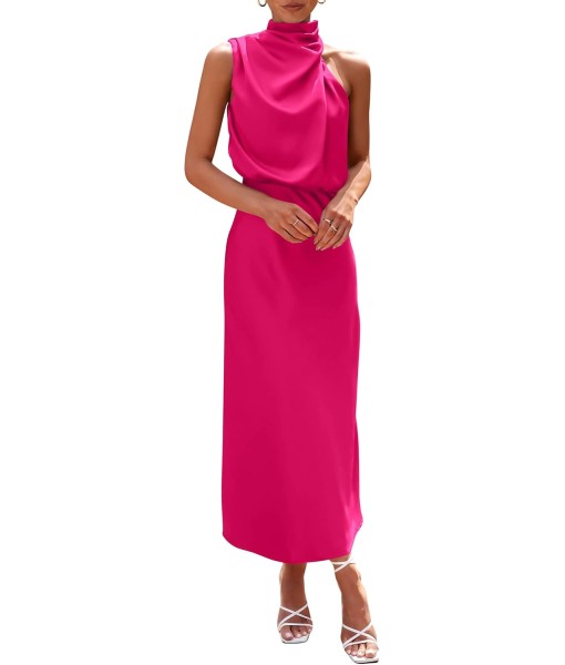 PRETTYGARDEN Women's 2025 Summer Satin Dress Elegant Sleeveless Mock Neck Cocktail Party Maxi Dresses