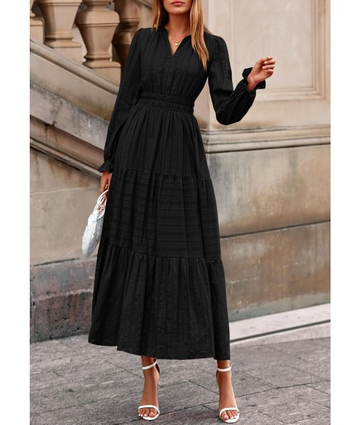 PRETTYGARDEN Women's 2025 Fall Wedding Guest Dresses Long Sleeve V Neck Flowy Elegant Holiday Party Maxi Dress with Pockets