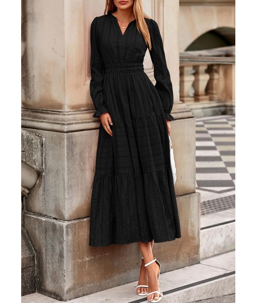 PRETTYGARDEN Women's 2025 Fall Wedding Guest Dresses Long Sleeve V Neck Flowy Elegant Holiday Party Maxi Dress with Pockets