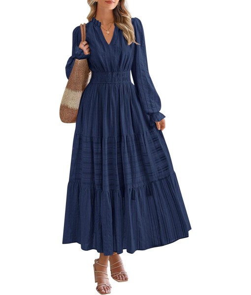 PRETTYGARDEN Women's 2025 Fall Wedding Guest Dresses Long Sleeve V Neck Flowy Elegant Holiday Party Maxi Dress with Pockets