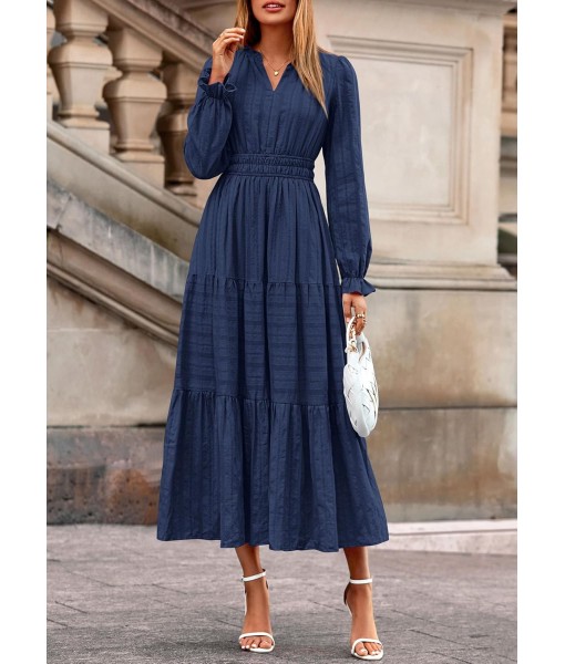 PRETTYGARDEN Women's 2025 Fall Wedding Guest Dresses Long Sleeve V Neck Flowy Elegant Holiday Party Maxi Dress with Pockets