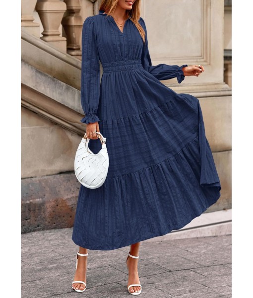 PRETTYGARDEN Women's 2025 Fall Wedding Guest Dresses Long Sleeve V Neck Flowy Elegant Holiday Party Maxi Dress with Pockets