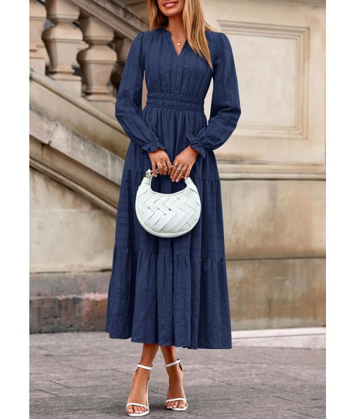 PRETTYGARDEN Women's 2025 Fall Wedding Guest Dresses Long Sleeve V Neck Flowy Elegant Holiday Party Maxi Dress with Pockets