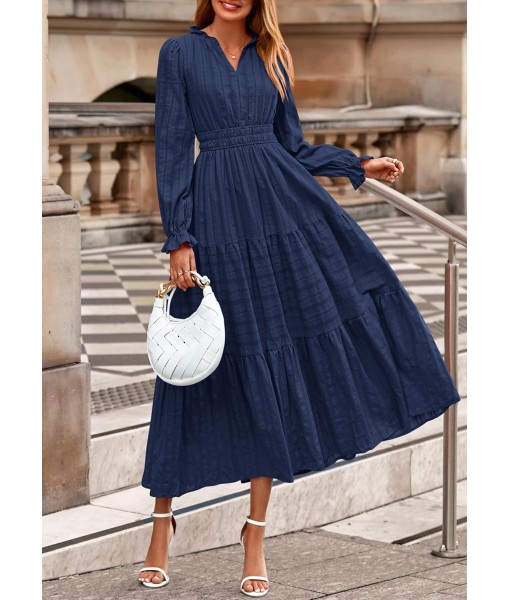 PRETTYGARDEN Women's 2025 Fall Wedding Guest Dresses Long Sleeve V Neck Flowy Elegant Holiday Party Maxi Dress with Pockets